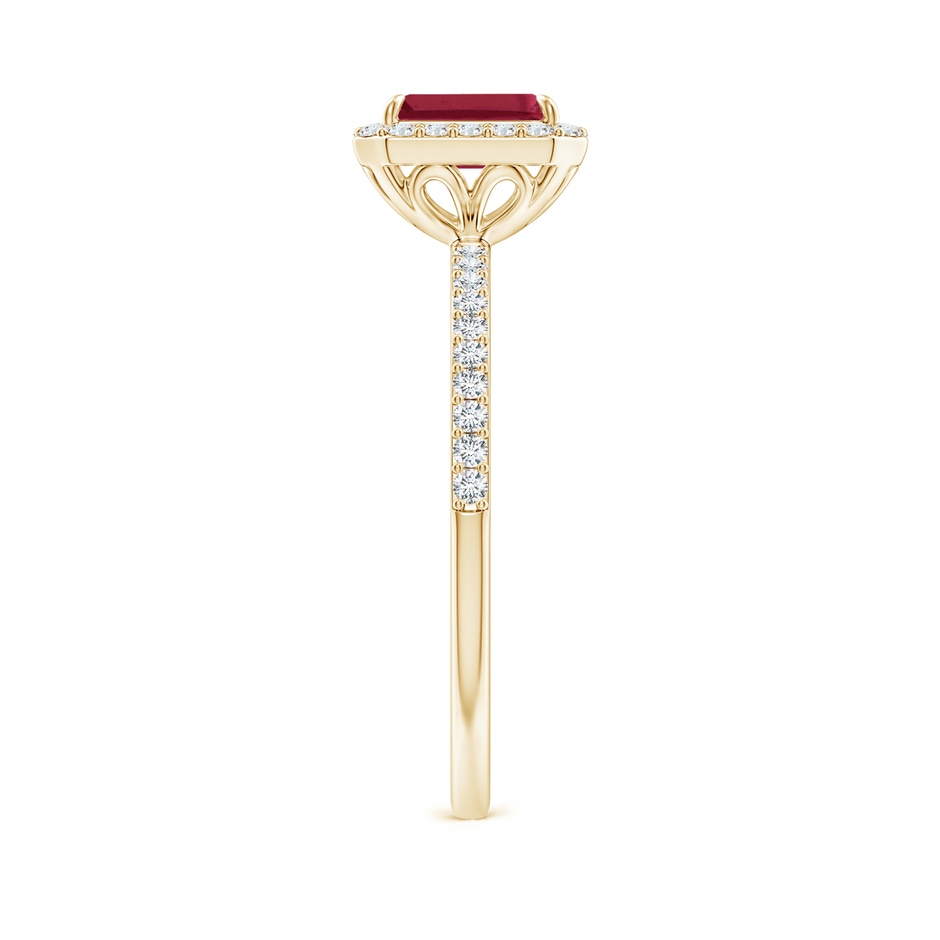 6x4mm A Emerald-Cut Ruby Halo Engagement Ring in Yellow Gold side-2