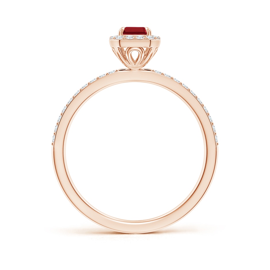 6x4mm AA Emerald-Cut Ruby Halo Engagement Ring in Rose Gold side-1