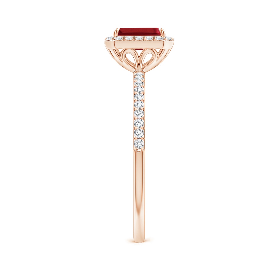 6x4mm AA Emerald-Cut Ruby Halo Engagement Ring in Rose Gold side-2