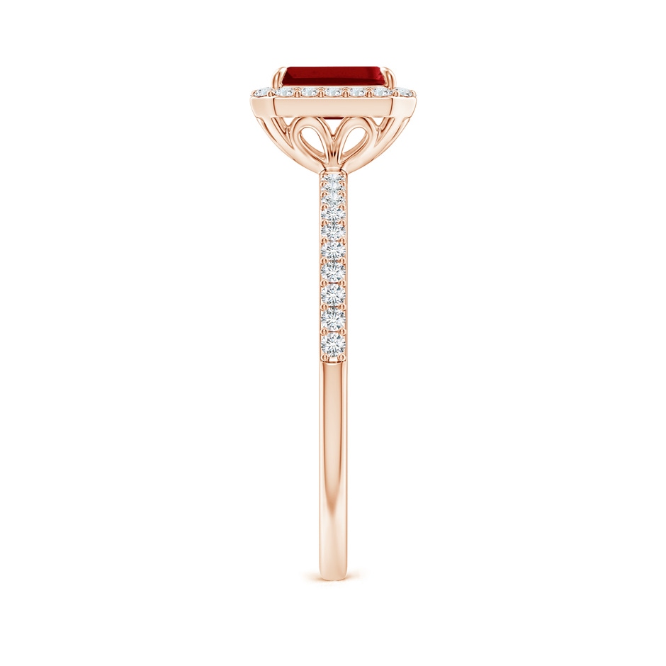 6x4mm Lab-Grown Emerald-Cut Ruby Halo Engagement Ring in Rose Gold side-2