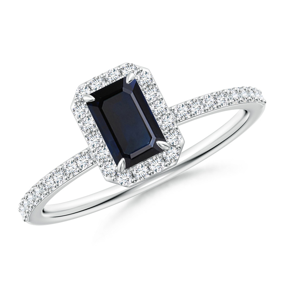 6x4mm A Emerald-Cut Sapphire Halo Engagement Ring in White Gold 