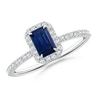 6x4mm AAA Emerald-Cut Sapphire Halo Engagement Ring in White Gold