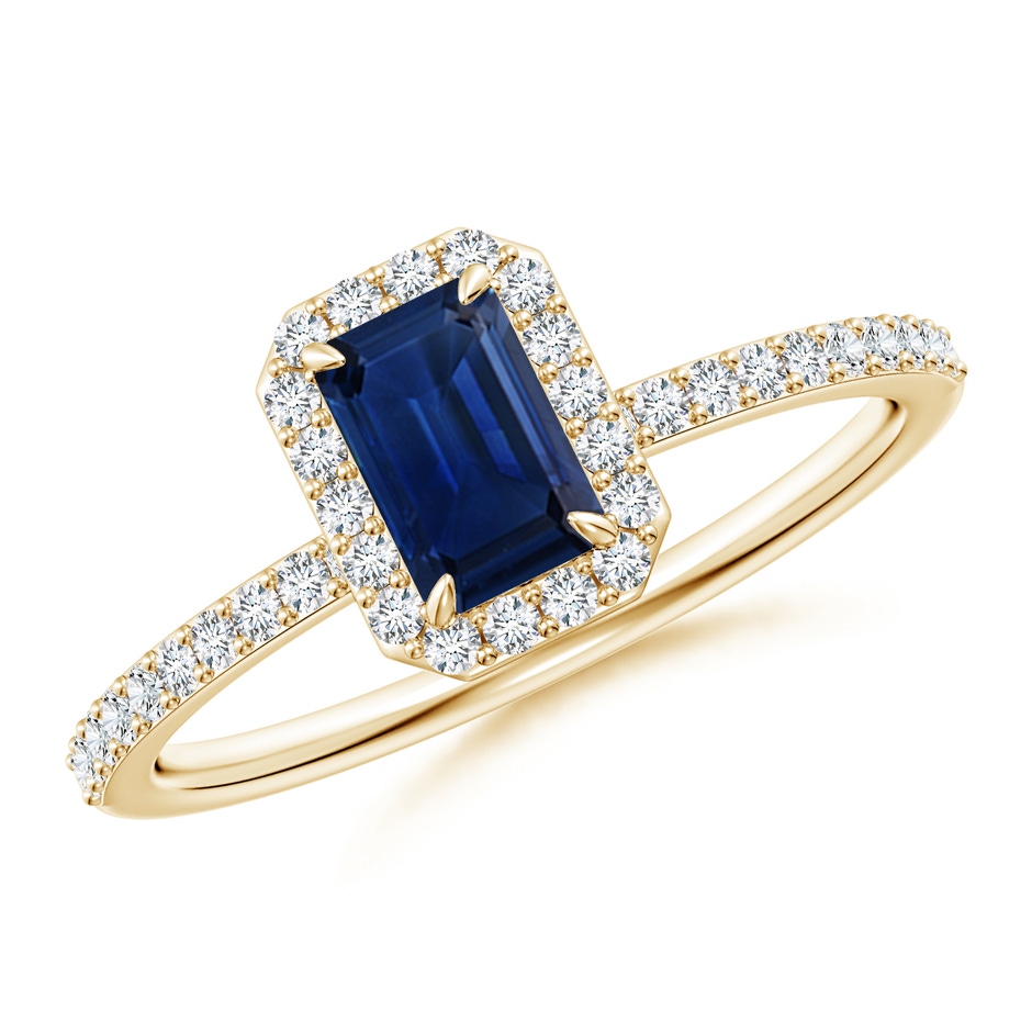6x4mm AAA Emerald-Cut Sapphire Halo Engagement Ring in Yellow Gold 