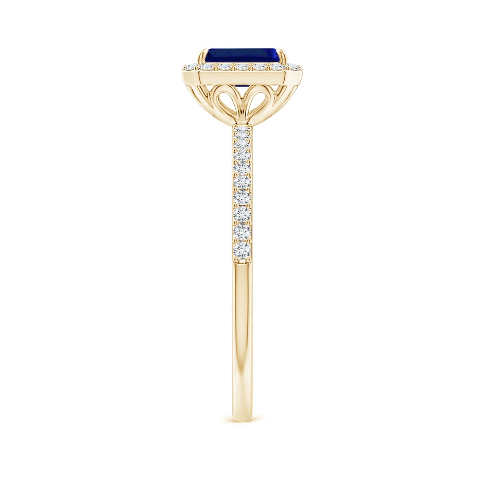 6x4mm AAAA Emerald-Cut Sapphire Halo Engagement Ring in Yellow Gold side-2