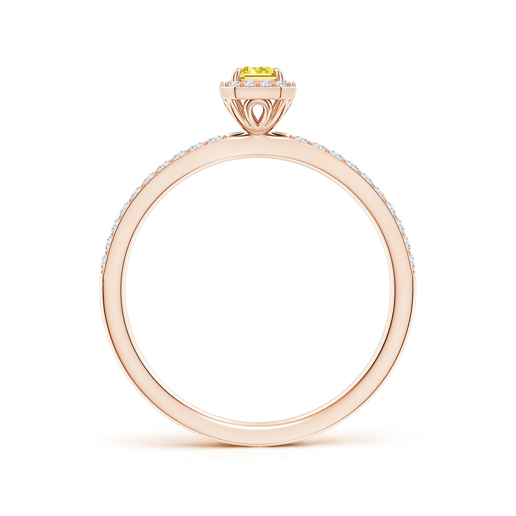5x3mm AAAA Emerald-Cut Fancy Intense Yellow Diamond Halo Engagement Ring in Rose Gold - side 199