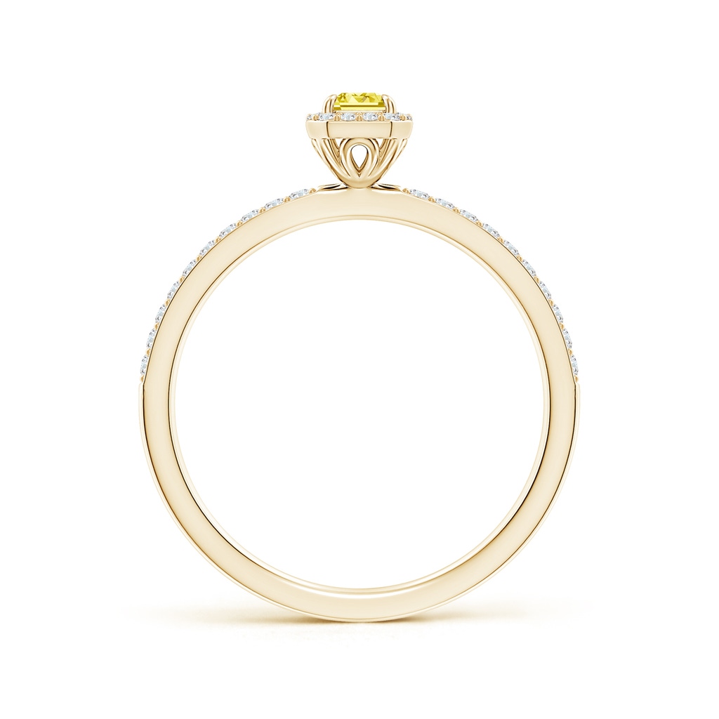 5x3mm AAAA Emerald-Cut Fancy Intense Yellow Diamond Halo Engagement Ring in Yellow Gold - side 199