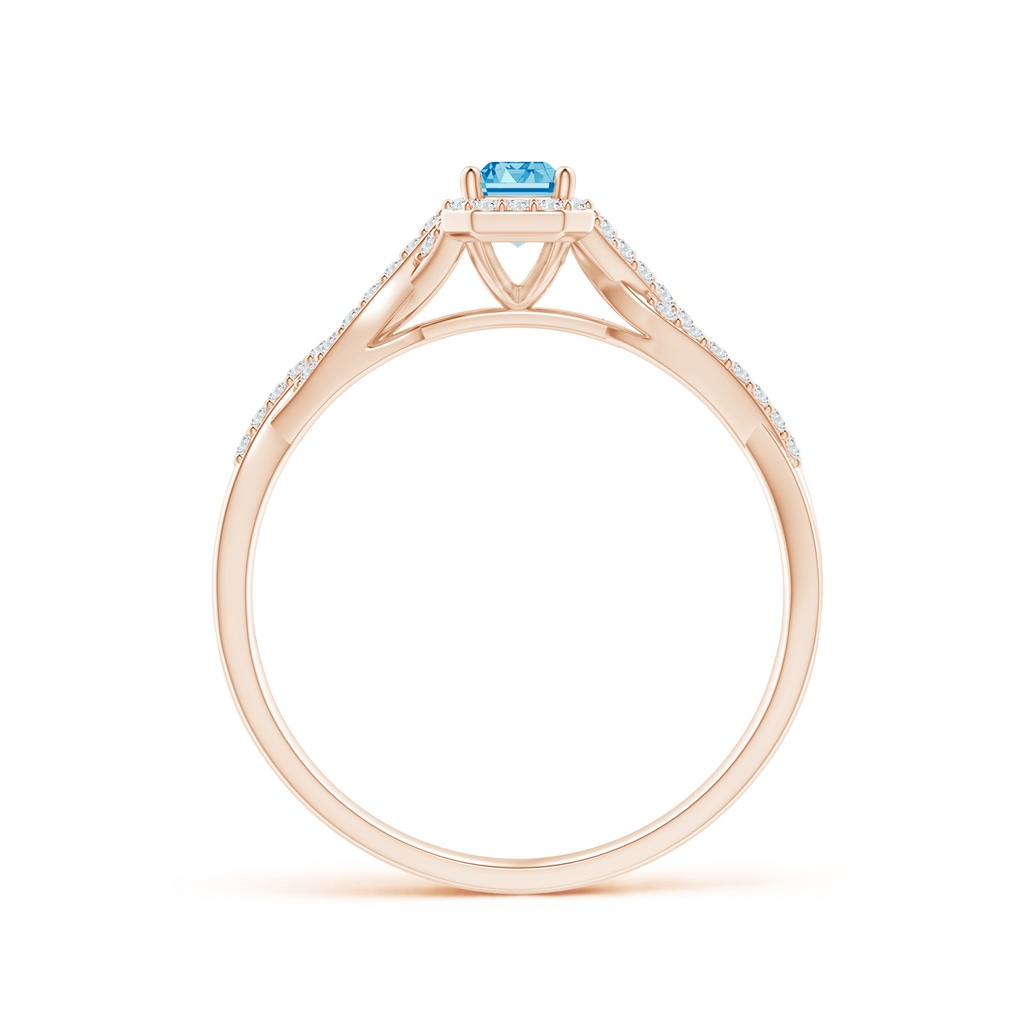 5x3mm AAAA Emerald-Cut Fancy Intense Blue Diamond Halo Twisted Shank Ring in Rose Gold - side 199