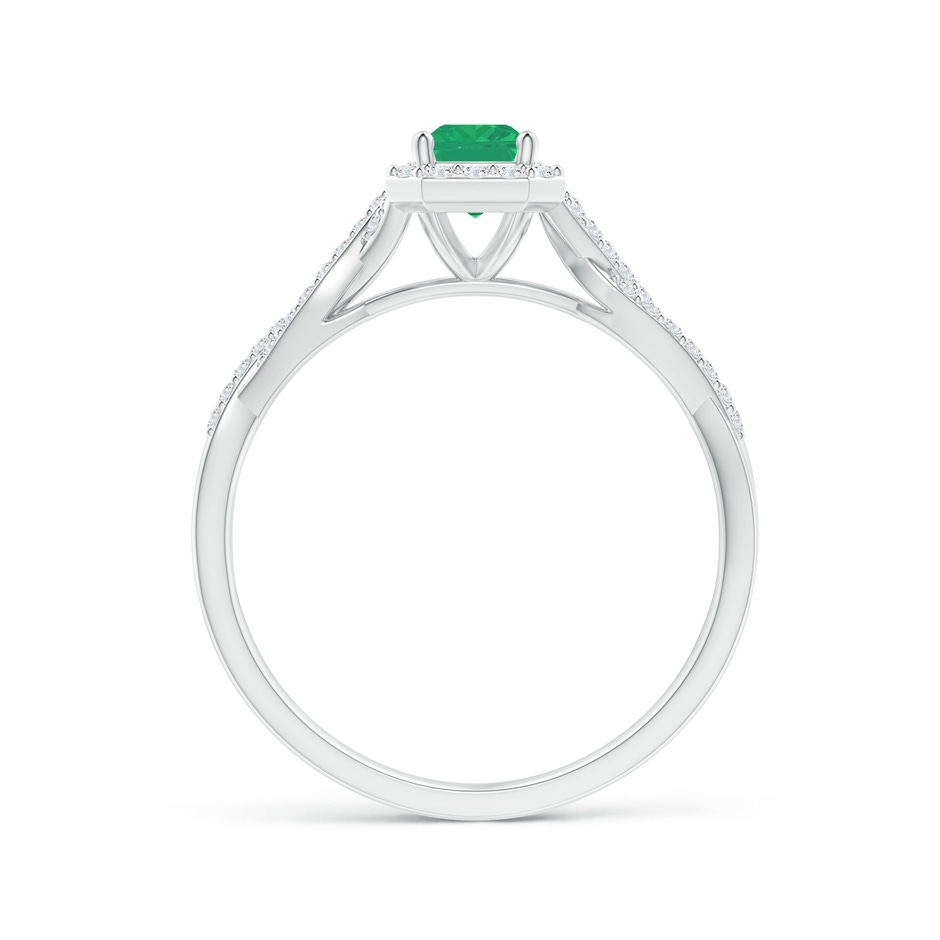 6x4mm A Emerald-Cut Emerald Halo Twisted Shank Ring in White Gold side-1