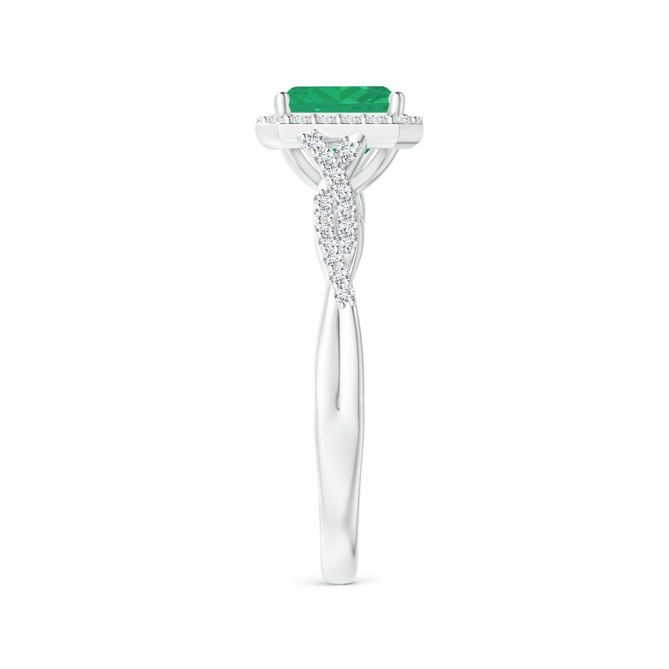 6x4mm A Emerald-Cut Emerald Halo Twisted Shank Ring in White Gold side-2