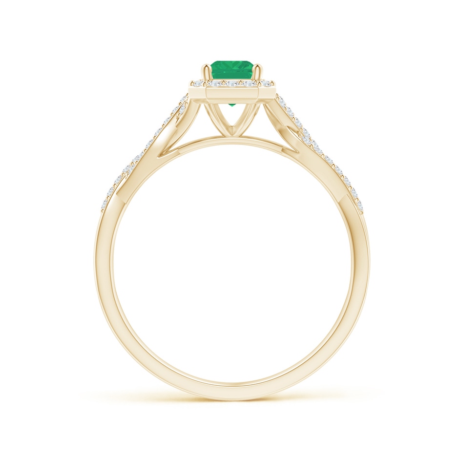 6x4mm A Emerald-Cut Emerald Halo Twisted Shank Ring in Yellow Gold side-1
