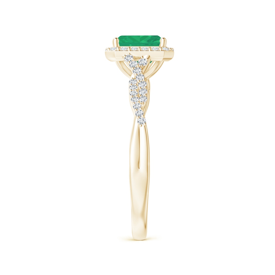 6x4mm A Emerald-Cut Emerald Halo Twisted Shank Ring in Yellow Gold side-2