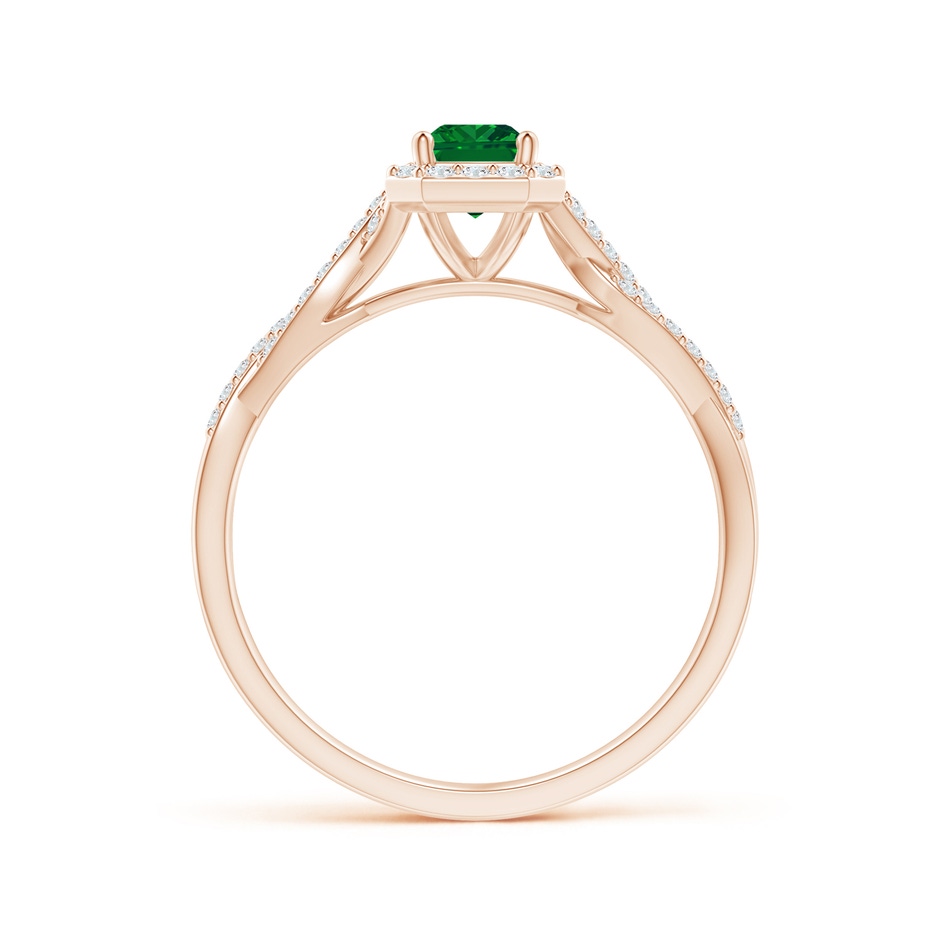 6x4mm AAAA Emerald-Cut Emerald Halo Twisted Shank Ring in Rose Gold side-1