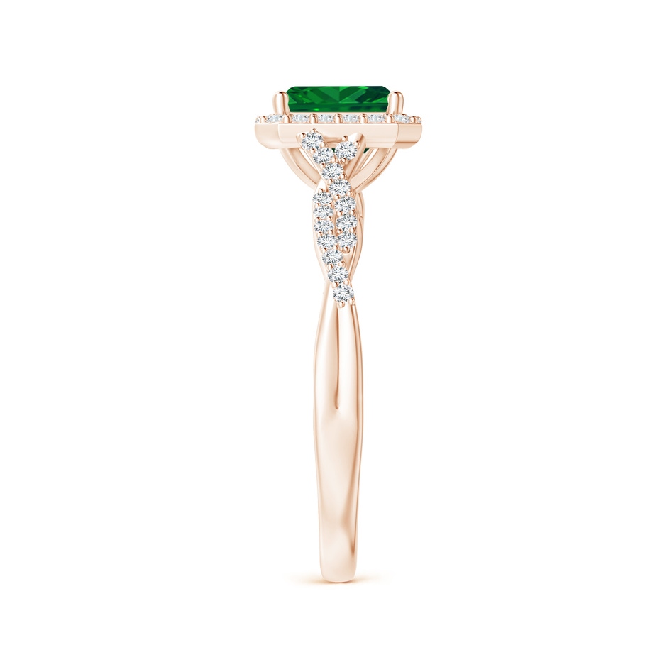 6x4mm AAAA Emerald-Cut Emerald Halo Twisted Shank Ring in Rose Gold side-2