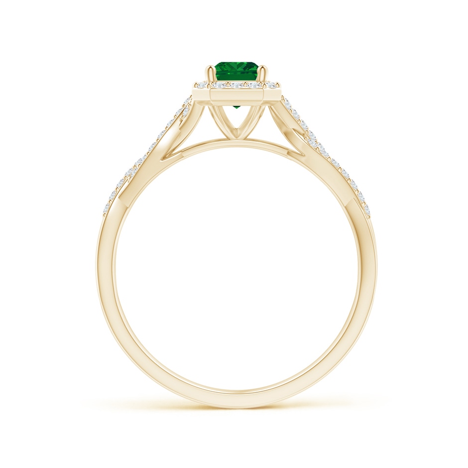 6x4mm AAAA Emerald-Cut Emerald Halo Twisted Shank Ring in Yellow Gold side-1