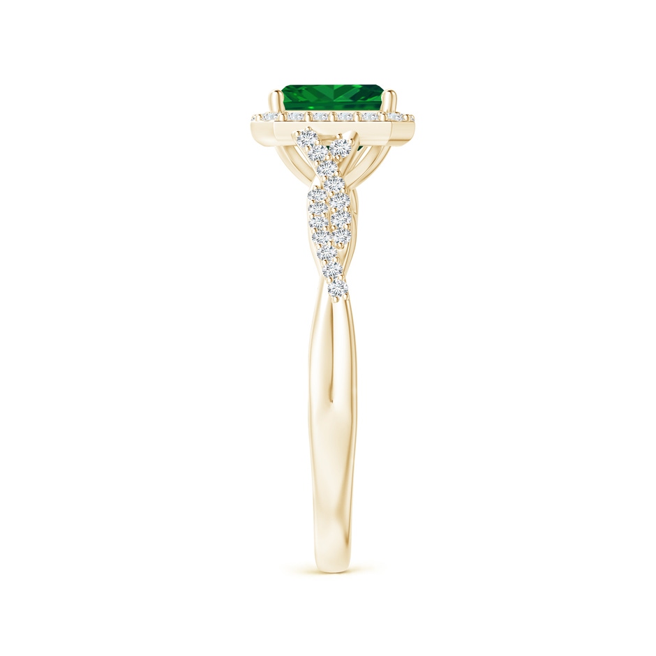 6x4mm AAAA Emerald-Cut Emerald Halo Twisted Shank Ring in Yellow Gold side-2