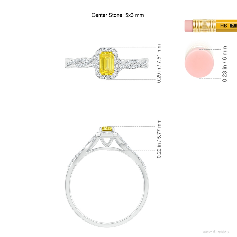 5x3mm AAAA Emerald-Cut Fancy Intense Yellow Diamond Halo Twisted Shank Ring in P950 Platinum ruler