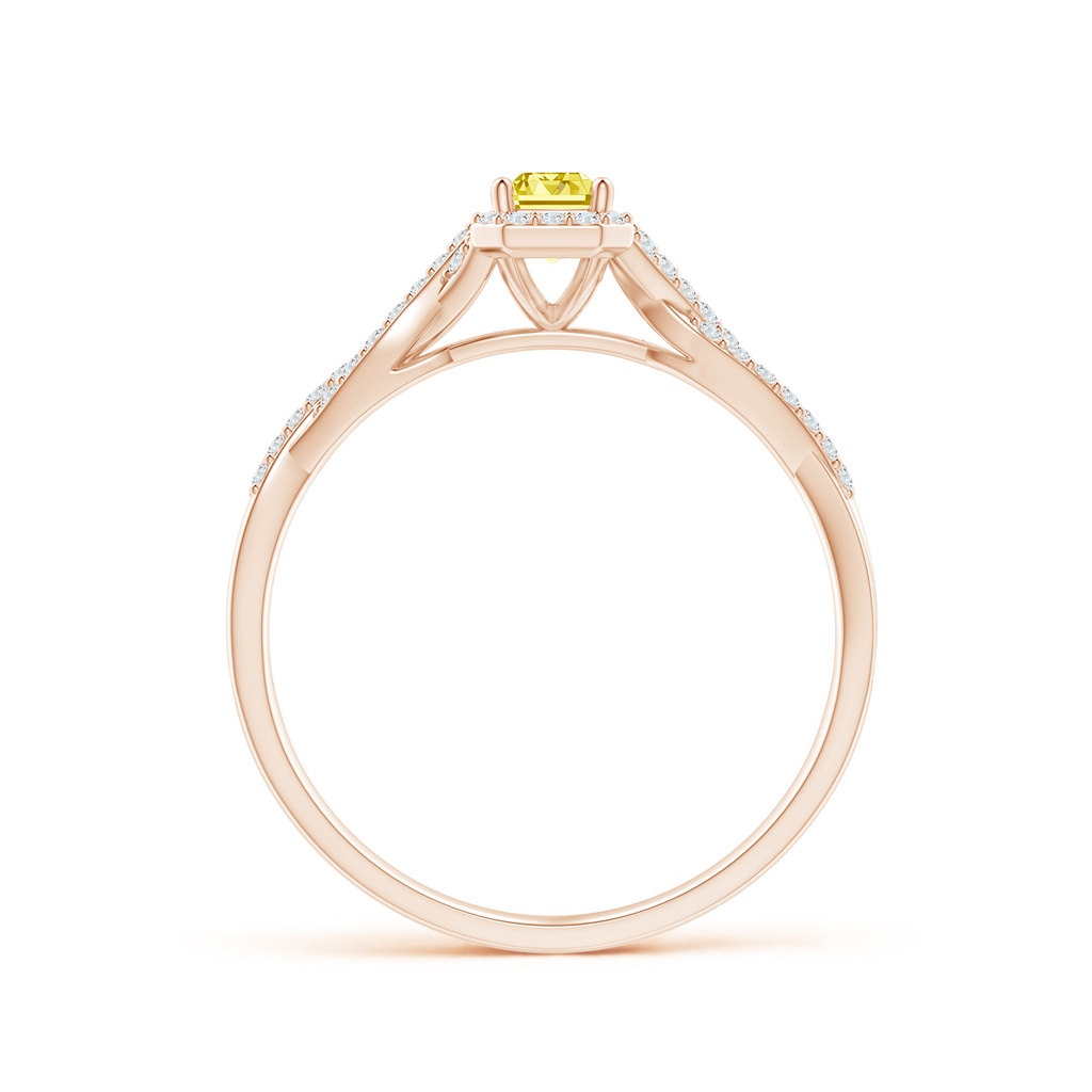 5x3mm AAAA Emerald-Cut Fancy Intense Yellow Diamond Halo Twisted Shank Ring in Rose Gold - side 199