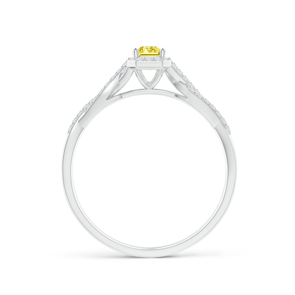 5x3mm AAAA Emerald-Cut Fancy Intense Yellow Diamond Halo Twisted Shank Ring in White Gold - side 199
