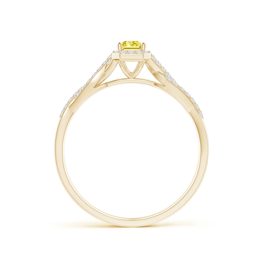 5x3mm AAAA Emerald-Cut Fancy Intense Yellow Diamond Halo Twisted Shank Ring in Yellow Gold - side 199