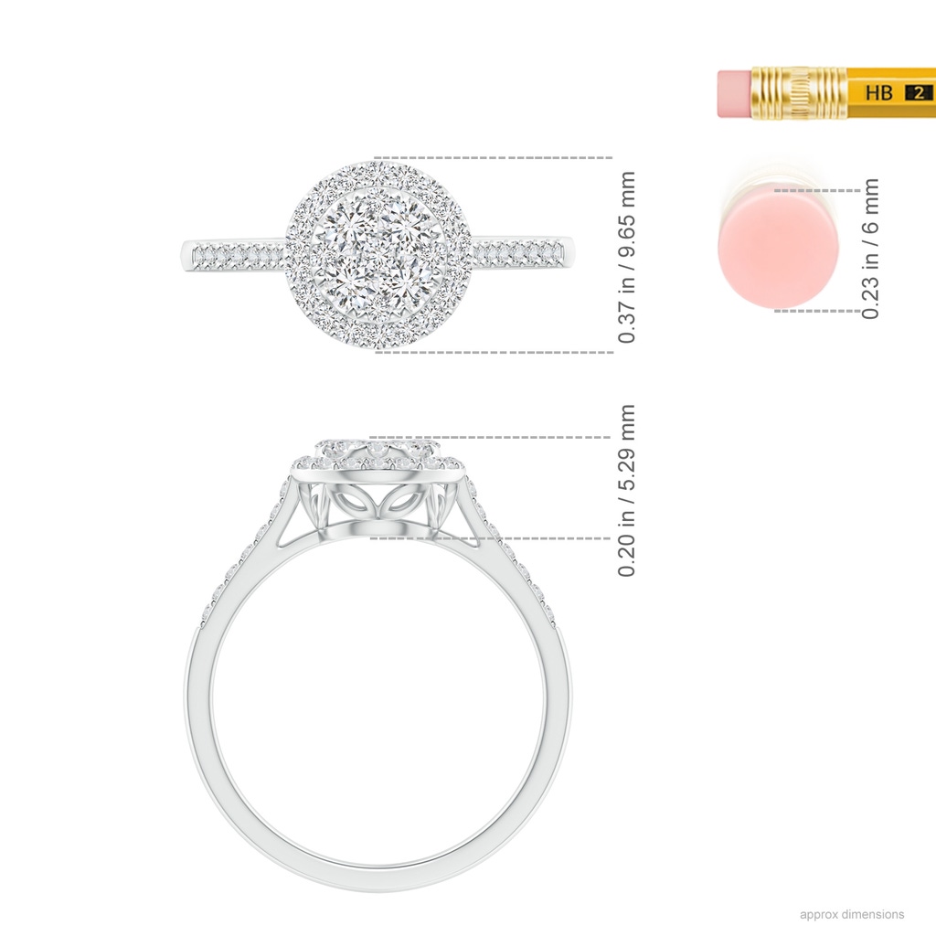 2.6mm HSI2 Composite Diamond Halo Engagement Ring in White Gold Ruler