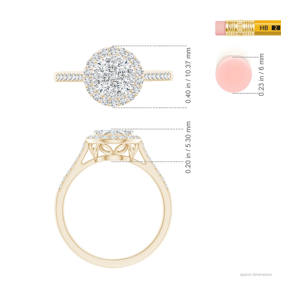 2.8mm GVS2 Composite Diamond Halo Engagement Ring in Yellow Gold ruler