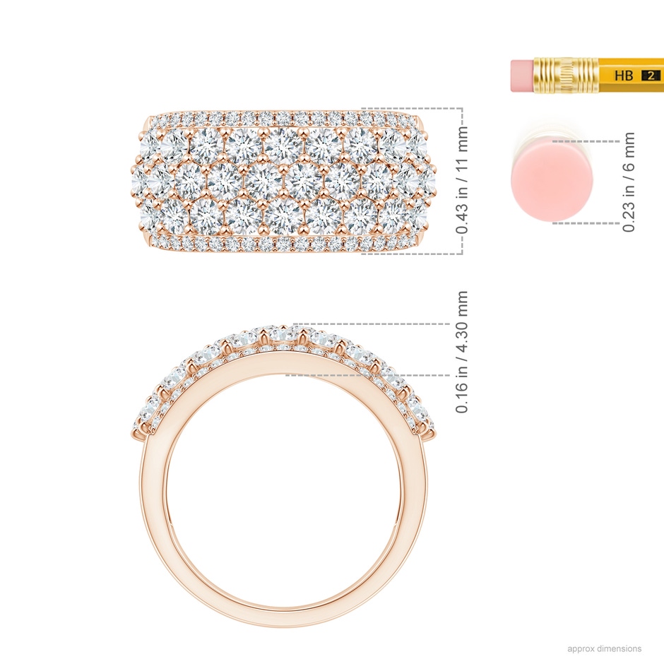 2.7mm GVS2 Five-Row Diamond Broad Anniversary Ring in Rose Gold ruler