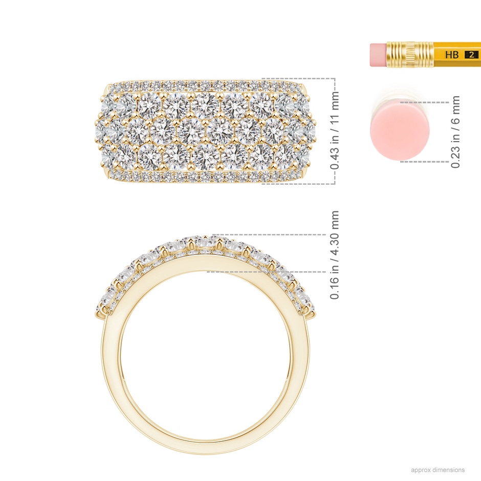 2.7mm IJI1I2 Five-Row Diamond Broad Anniversary Ring in Yellow Gold ruler