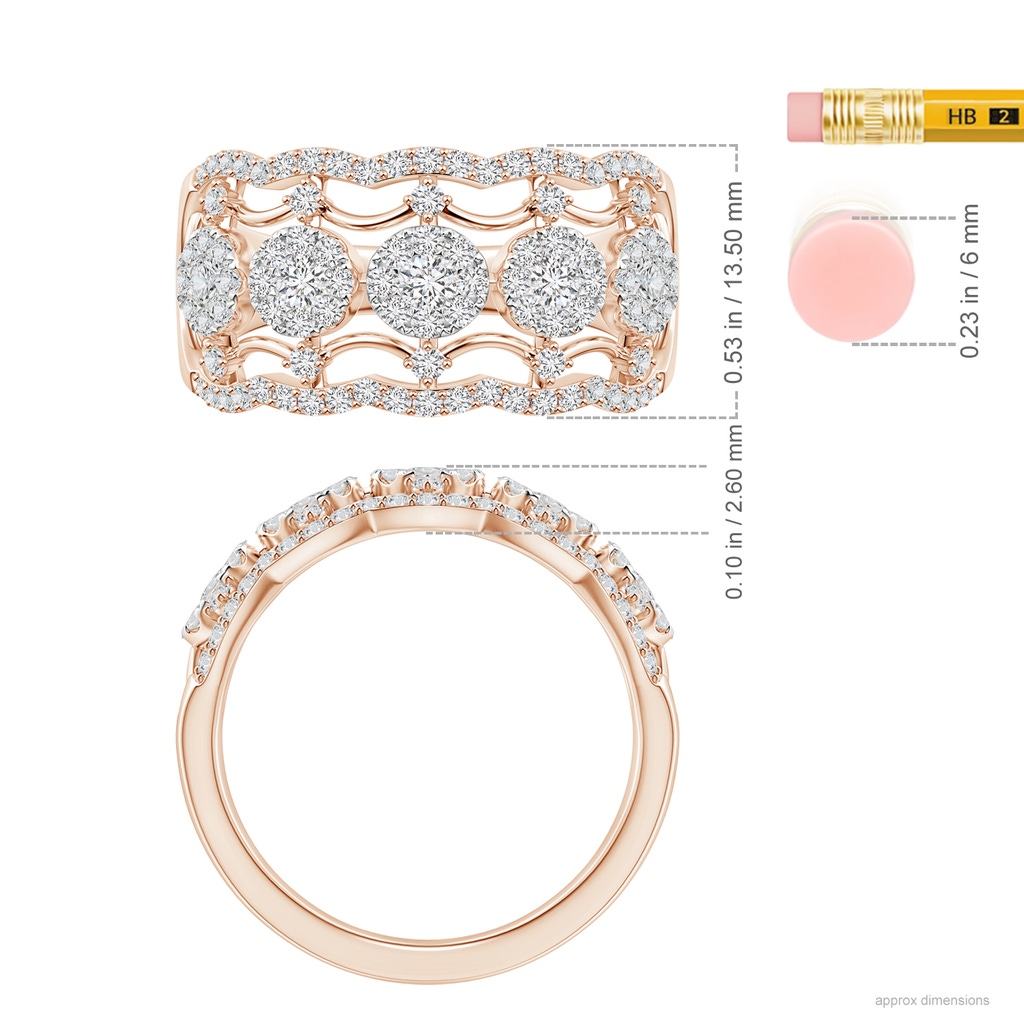 2.6mm HSI2 Composite Diamond Scalloped Broad Anniversary Ring in Rose Gold Ruler