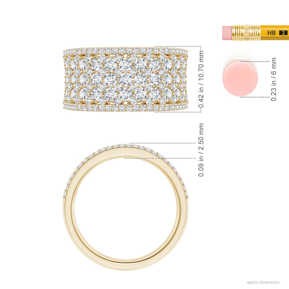 2.3mm GVS2 Multi-Row Diamond Concave Broad Anniversary Ring in Yellow Gold ruler