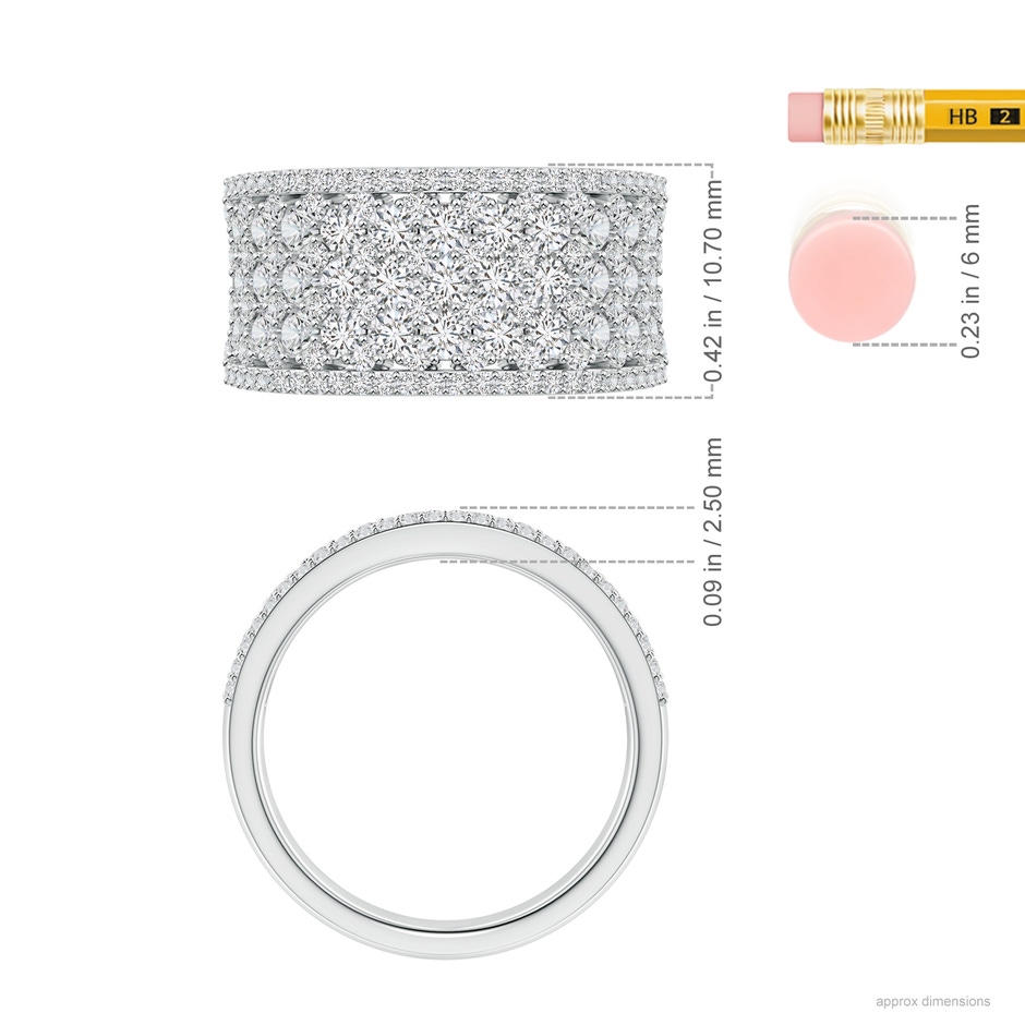 2.3mm HSI2 Multi-Row Diamond Concave Broad Anniversary Ring in White Gold ruler