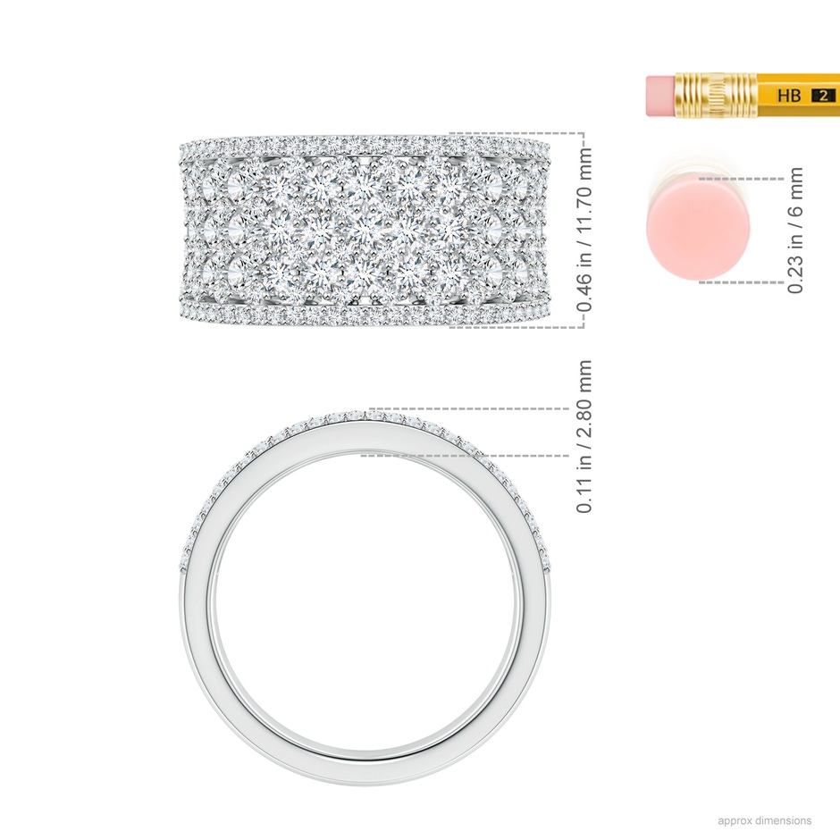 2.4mm GVS2 Multi-Row Diamond Concave Broad Anniversary Ring in P950 Platinum ruler