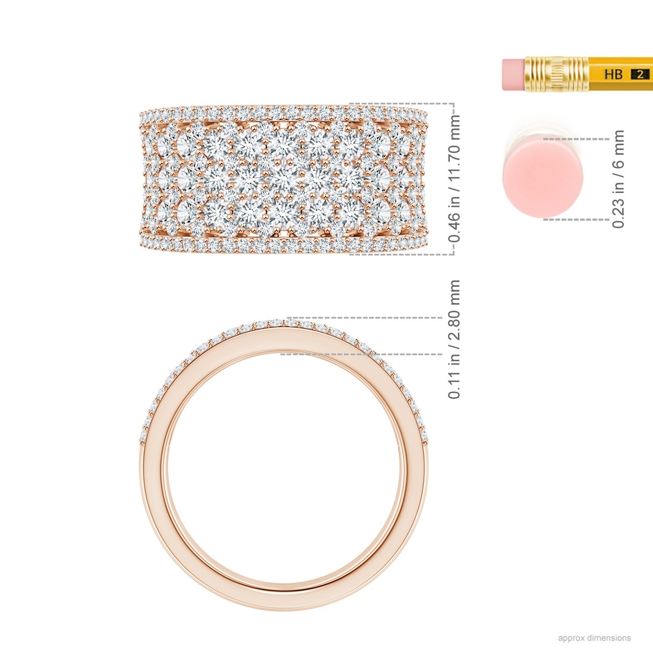 2.4mm GVS2 Multi-Row Diamond Concave Broad Anniversary Ring in Rose Gold ruler