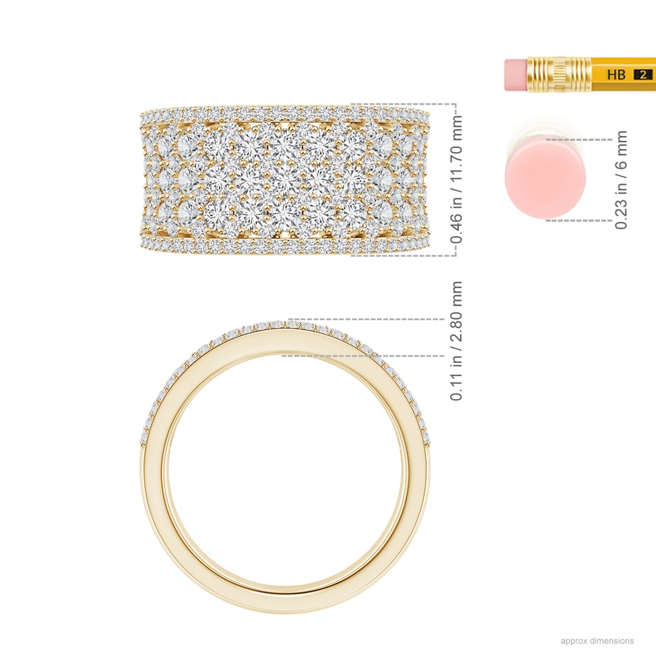2.4mm HSI2 Multi-Row Diamond Concave Broad Anniversary Ring in Yellow Gold ruler
