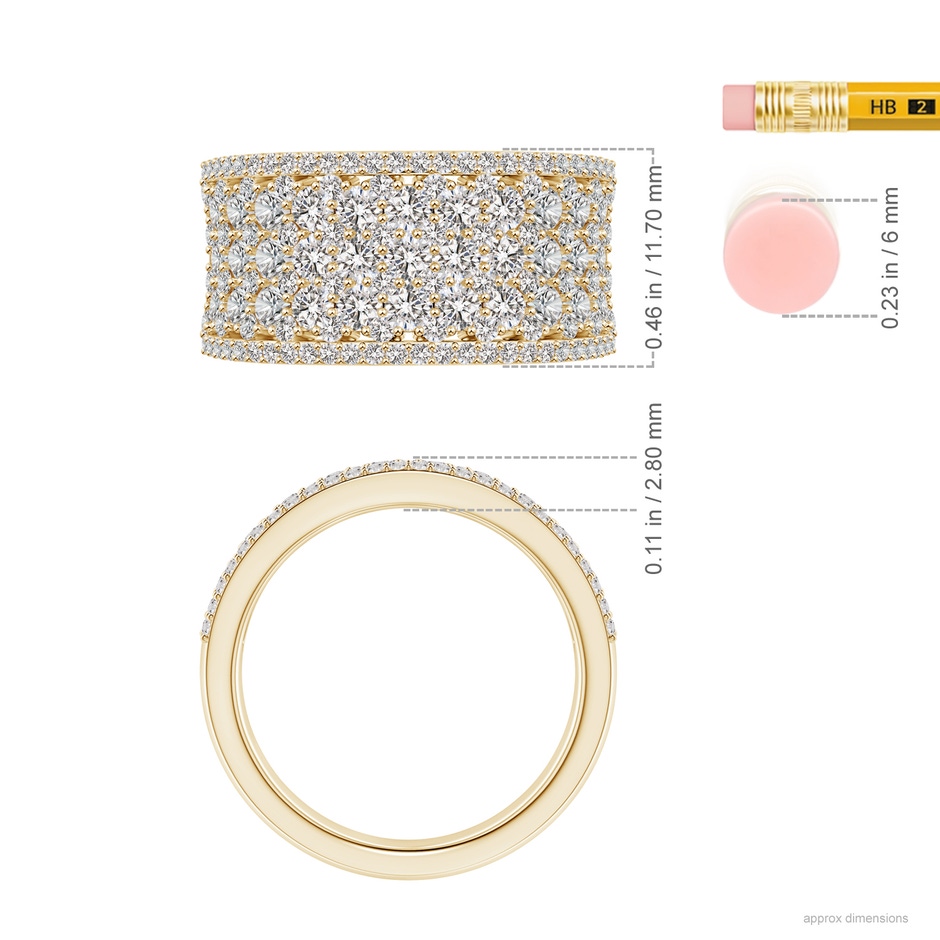 2.4mm IJI1I2 Multi-Row Diamond Concave Broad Anniversary Ring in Yellow Gold ruler