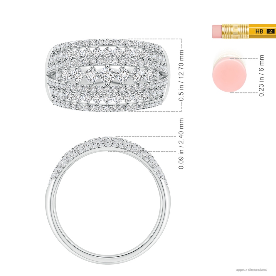 2.5mm HSI2 Multi-Row Graduated Diamond Broad Anniversary Ring in White Gold ruler