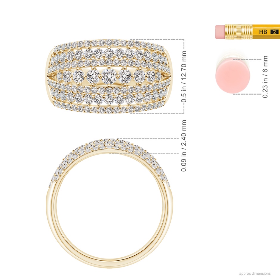 2.5mm IJI1I2 Multi-Row Graduated Diamond Broad Anniversary Ring in Yellow Gold ruler