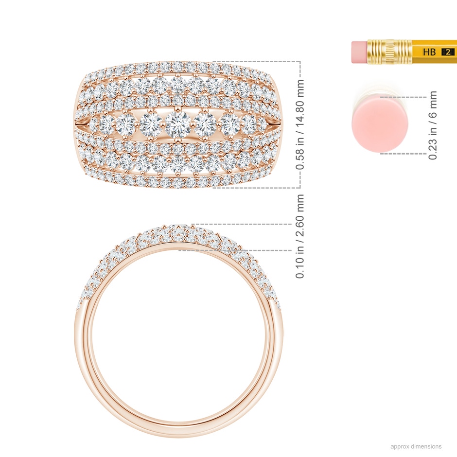 3mm GVS2 Multi-Row Graduated Diamond Broad Anniversary Ring in Rose Gold ruler