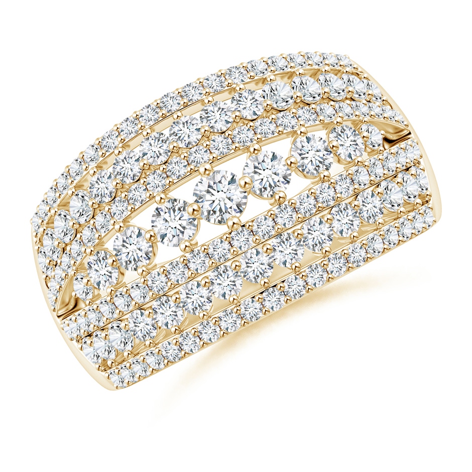 3mm GVS2 Multi-Row Graduated Diamond Broad Anniversary Ring in Yellow Gold 