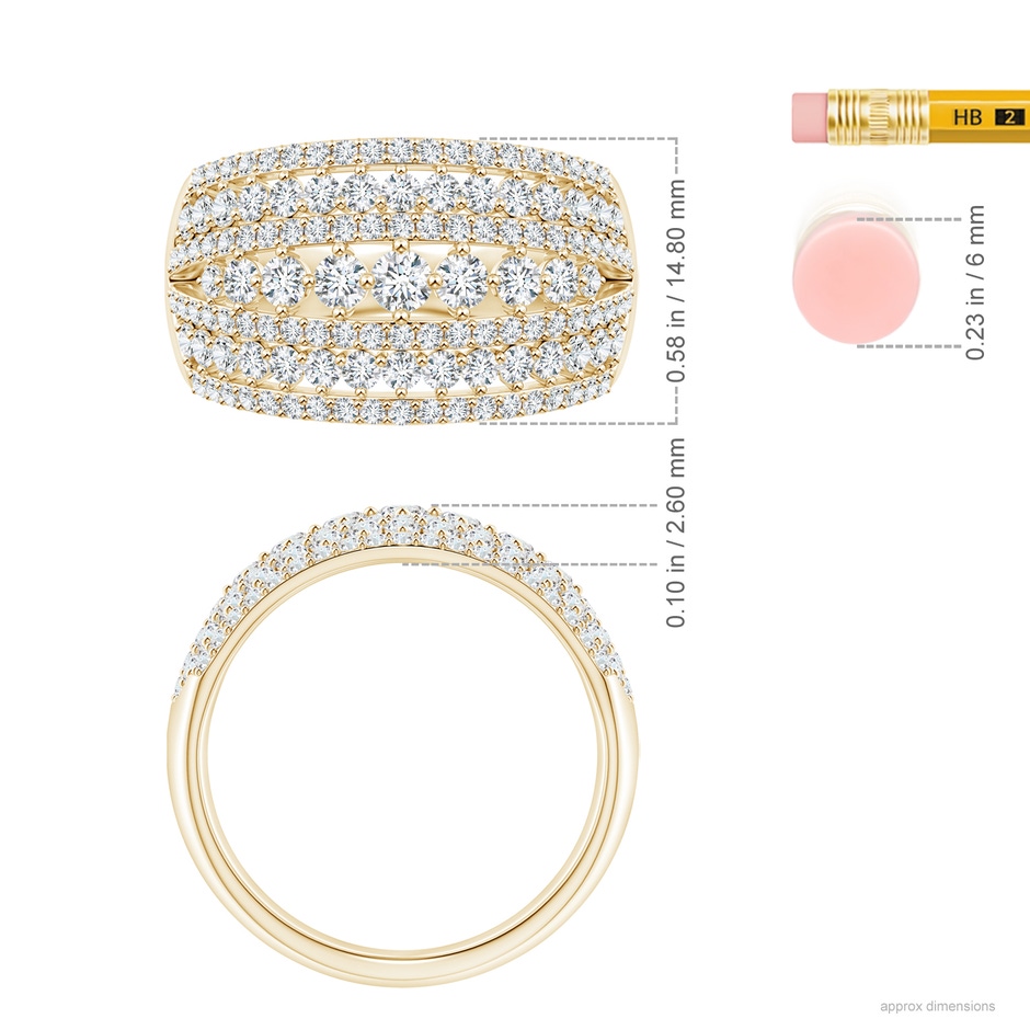 3mm GVS2 Multi-Row Graduated Diamond Broad Anniversary Ring in Yellow Gold ruler