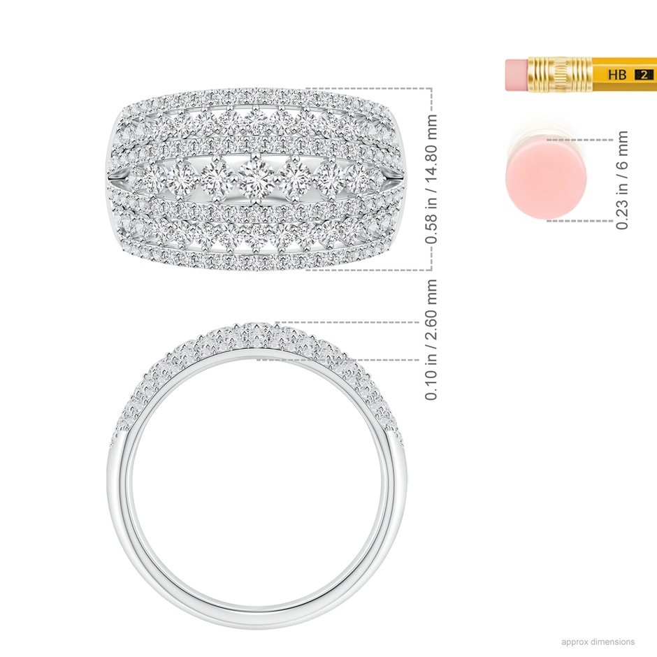 3mm HSI2 Multi-Row Graduated Diamond Broad Anniversary Ring in White Gold ruler