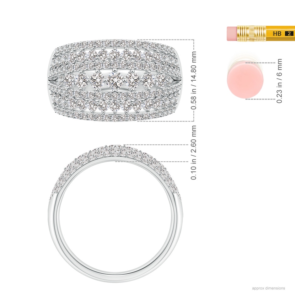 3mm IJI1I2 Multi-Row Graduated Diamond Broad Anniversary Ring in White Gold ruler