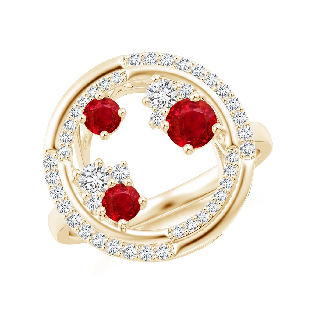 4mm AAA Dispersed Ruby and Diamond Cancer Cocktail Ring in Yellow Gold