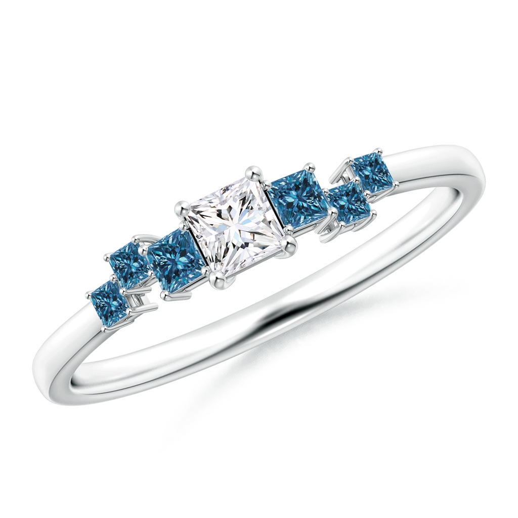 3.1mm GVS2 Princess-Cut White & Blue Diamond Aries Half Eternity Ring in White Gold