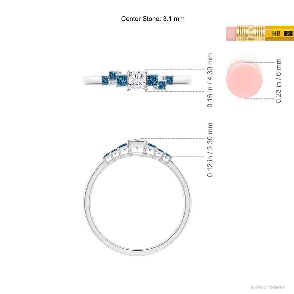 3.1mm GVS2 Princess-Cut White & Blue Diamond Aries Half Eternity Ring in White Gold Ruler