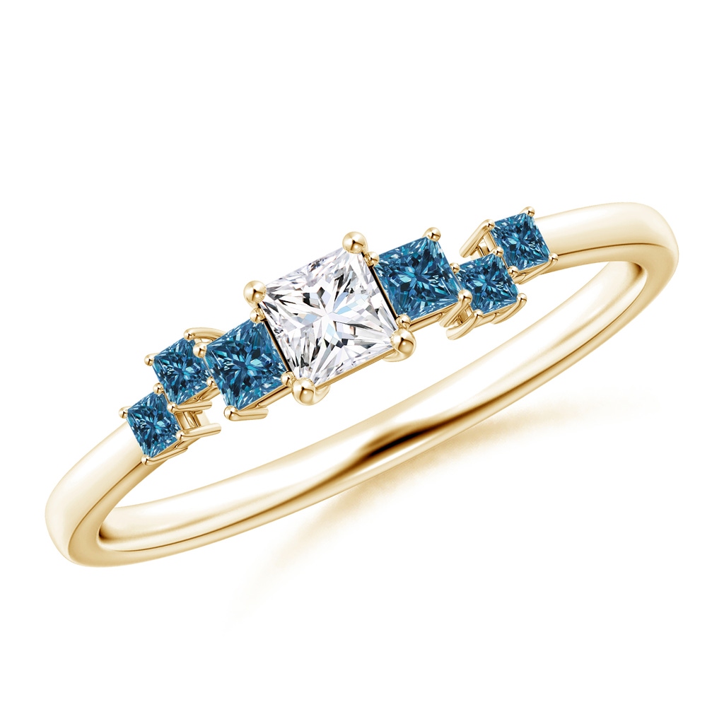 3.1mm GVS2 Princess-Cut White & Blue Diamond Aries Half Eternity Ring in Yellow Gold
