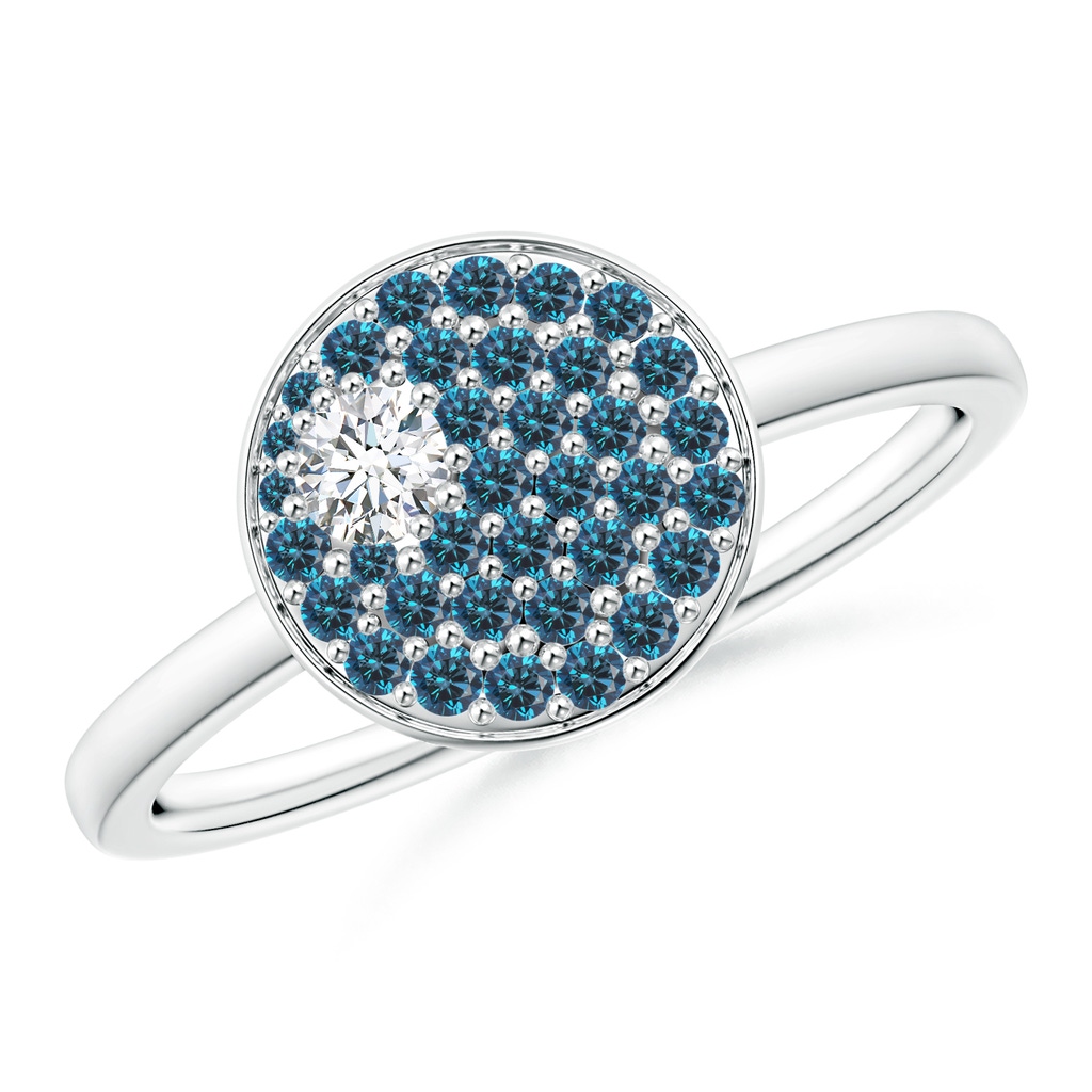 3mm GVS2 Pave-Set White & Blue Diamond Cluster Aries Cocktail Ring in White Gold