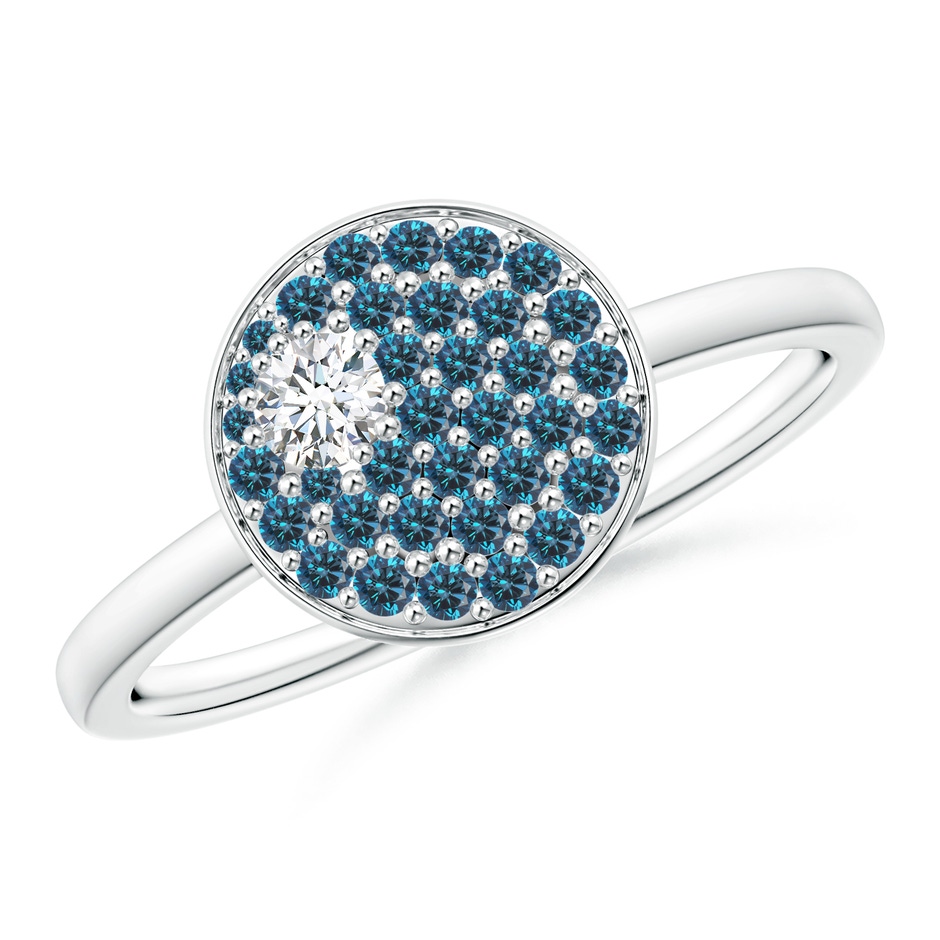 3mm GVS2 Pave-Set White & Blue Diamond Clustre Aries Cocktail Ring in White Gold 