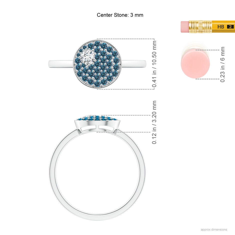 3mm GVS2 Pave-Set White & Blue Diamond Clustre Aries Cocktail Ring in White Gold ruler