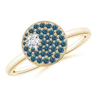 3mm GVS2 Pave-Set White & Blue Diamond Cluster Aries Cocktail Ring in Yellow Gold
