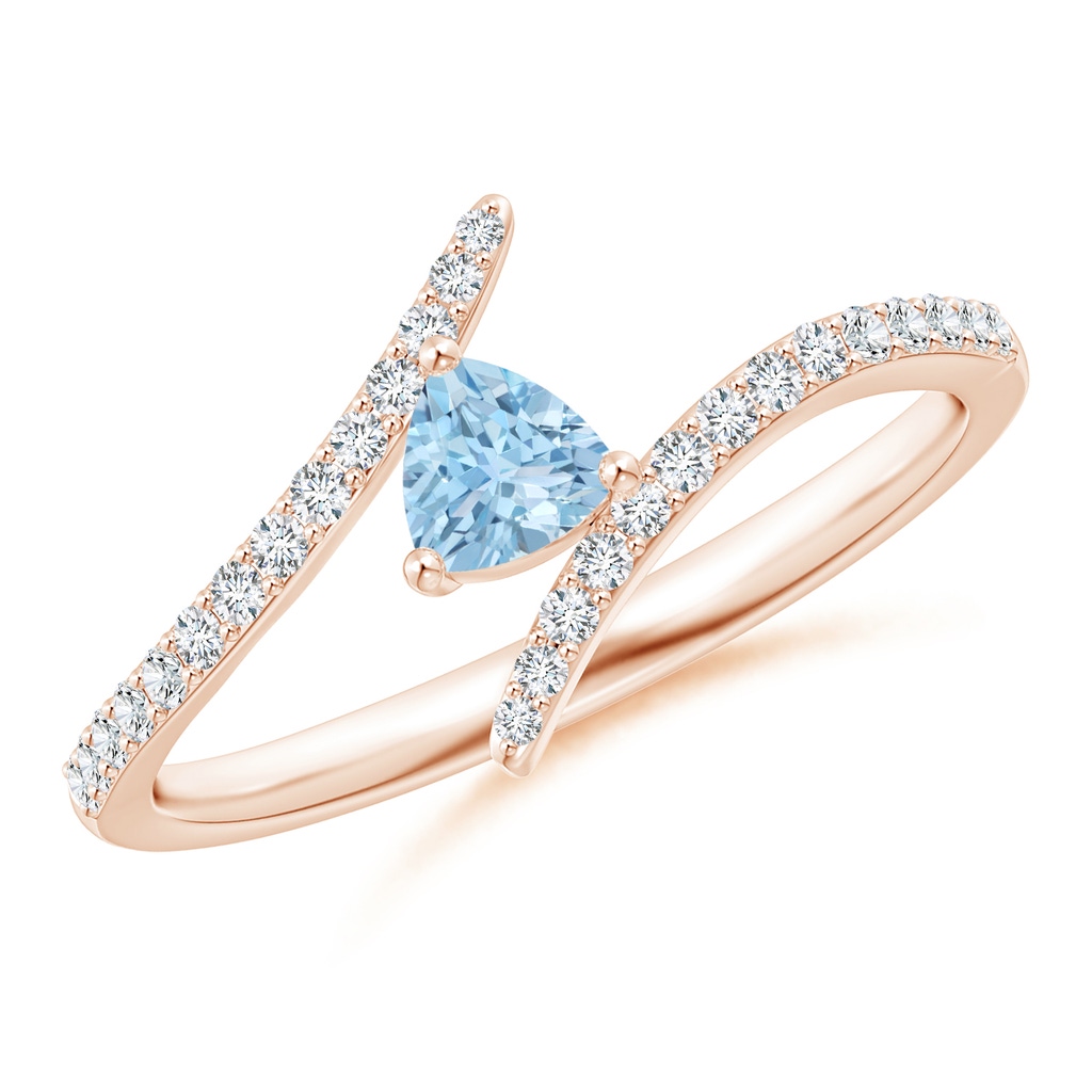 4mm AAA Trillion Aquamarine Pisces Bypass Ring with Diamonds in Rose Gold